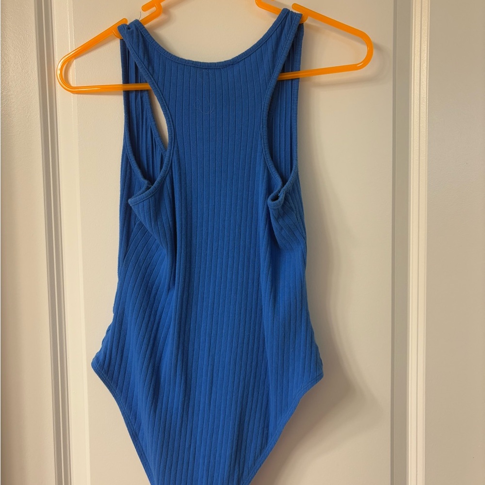 SHEIN Blue Ribbed Bodysuit with Racerback - Picture 2 of 2